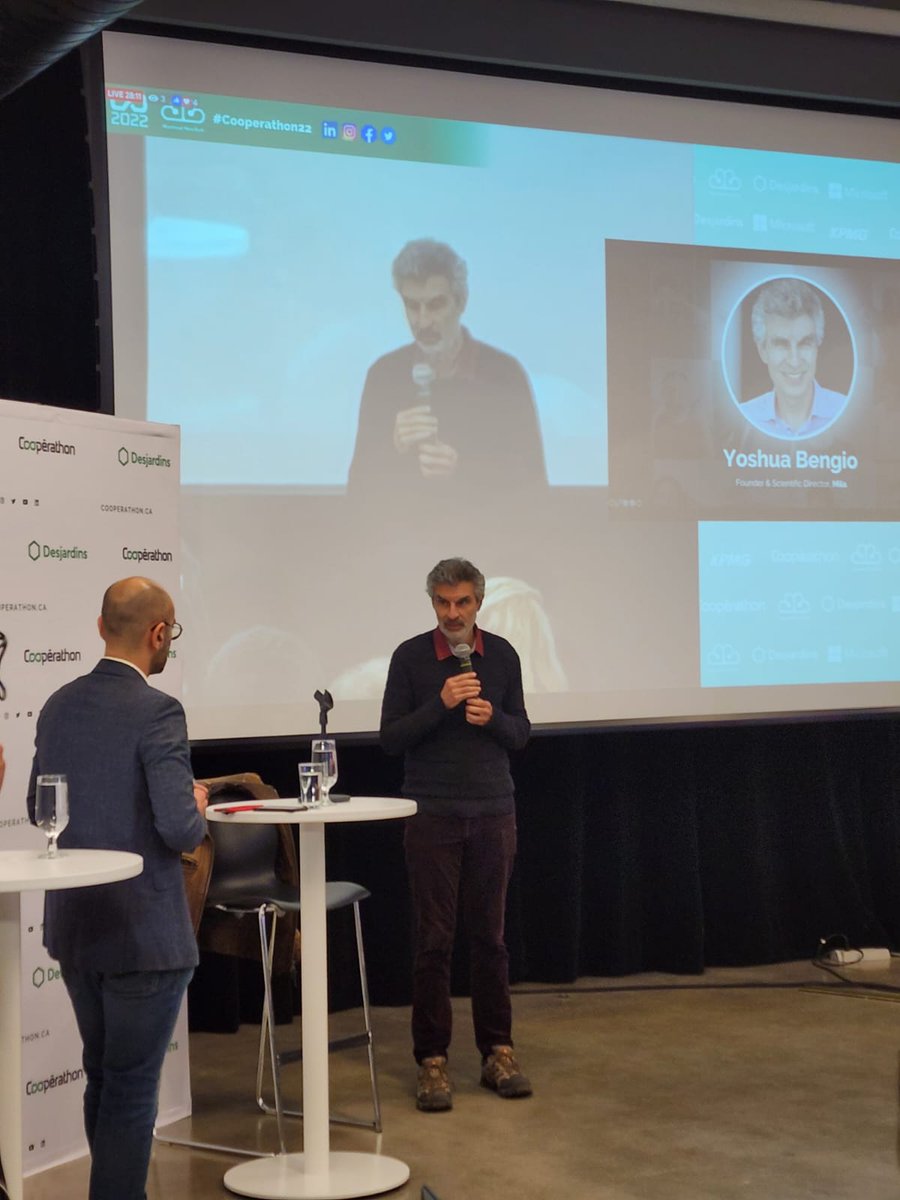 Conférence de lancement du Cooperathon 2022"Il demeure encore un énorme gap entre l'IA de pointe et l'intelligence humaine : des opportunités pour l'IA de devenir meilleure" #JoshuaBengio
#coopreathon22 #IA #opportunités