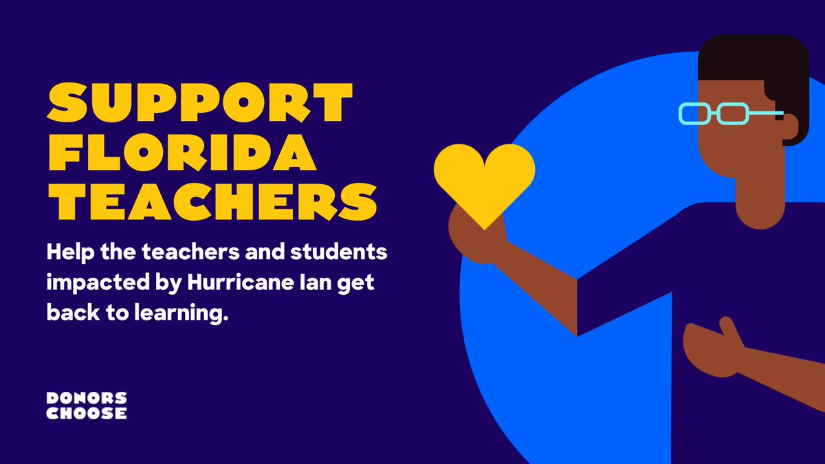 #HurricaneIan has caused severe damage to schools across Florida.
 
As school districts survey the damage, teachers will need our help rebuilding their classrooms and communities. Show your support by giving to our Hurricane Ian Recovery Fund: donorschoose.org/hurricane-ian?…

[1/3]