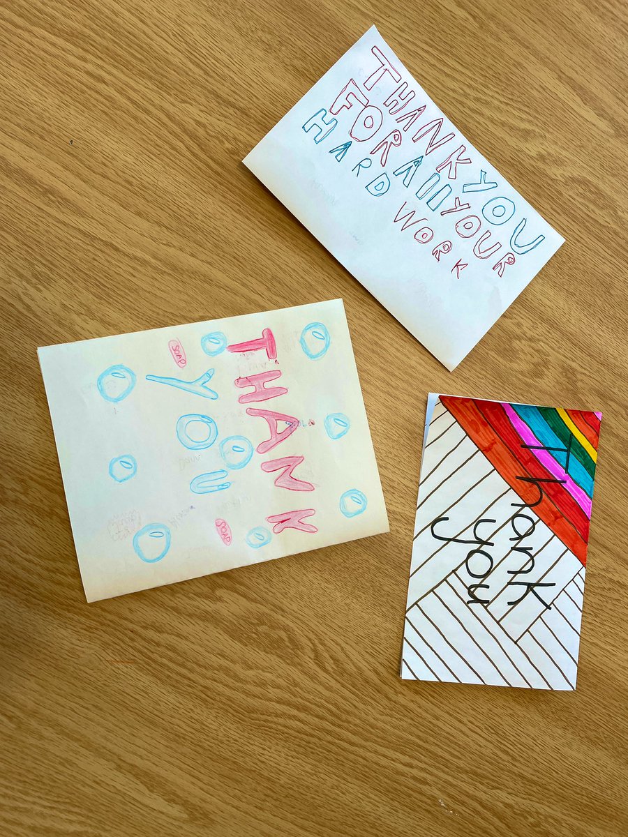 MsMaltez's tweet photo. Thank you cards our grade 6’s made for our lovely custodians Ms. Knapton and Mr. Wells! Thank you for all you do in our school community! ☺️ @smddurham @DurhamCatholic #NationalCustodianDay https://t.co/XJWK78AsAQ