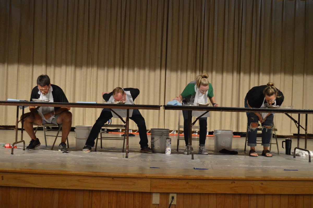 WayneYearbook's tweet photo. @BulldogsWayne The yearbook staff would like to thank these teachers for participating in our pie eating contest fund raiser today.  Congratulations Mr. Blaxton on your win! #godogs https://t.co/PMywy6FGH7