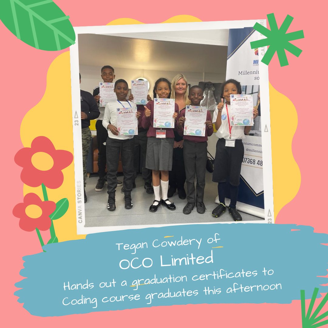 millenniumcic's tweet photo. Tegan Cowdery from @LimitedOco paid @millenniumcic a visit at Southwyck Coding &amp; Arts Centre Brixton  to hand out graduation certificates
to young coding course graduates
@LimitedOco
@Tbrown
@Lambeth_Council
@MuhemMiah
@DigiPovAlliance
@Coding
@BlackThriveLbth
@CommTechAid https://t.co/cKuO8bAwmP