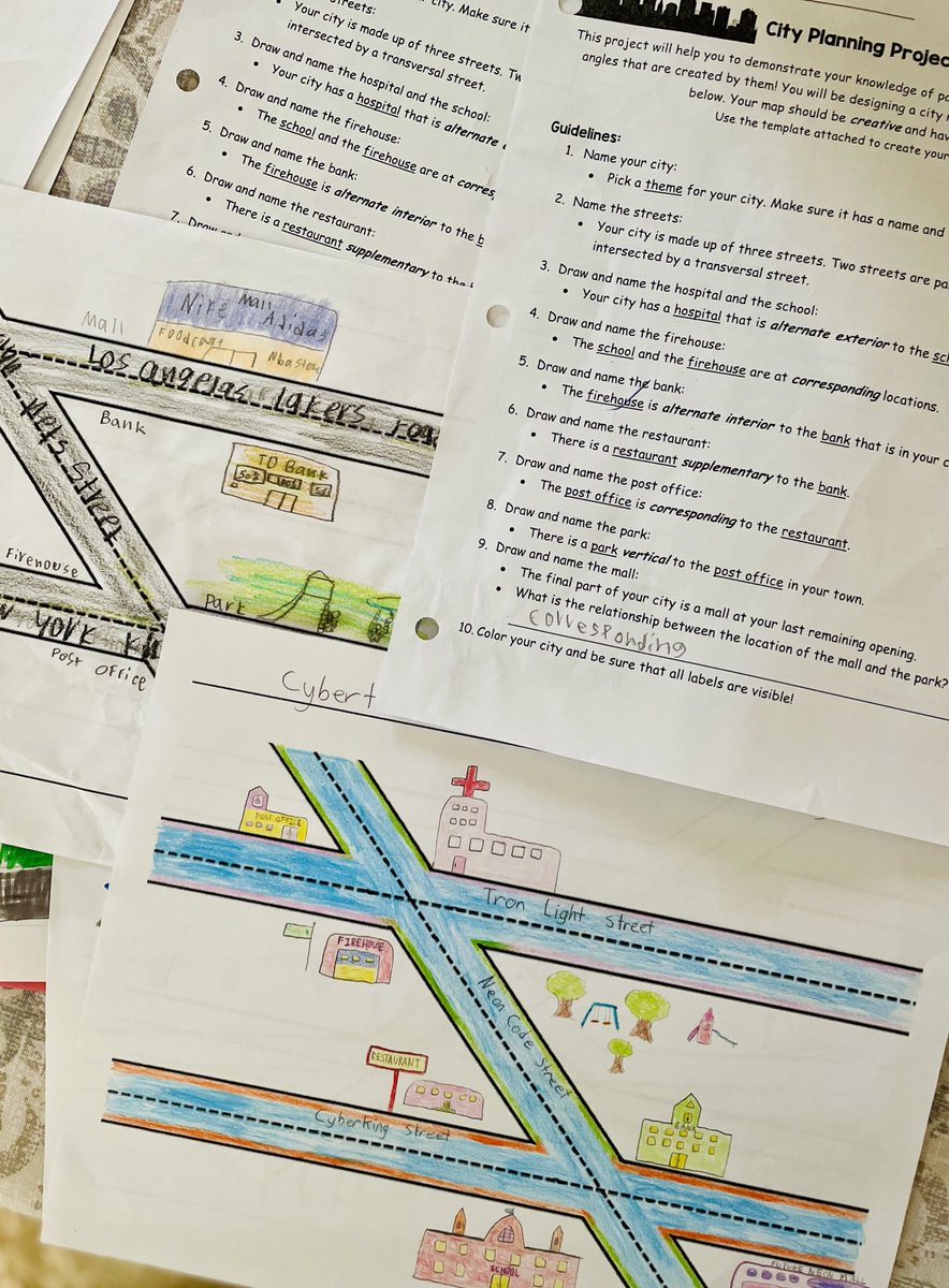 MsVulin's tweet photo. Ss demonstrate their knowledge of parallel lines, transversals, and angles by designing cities! #ewlearns https://t.co/5UVXqjOzbR