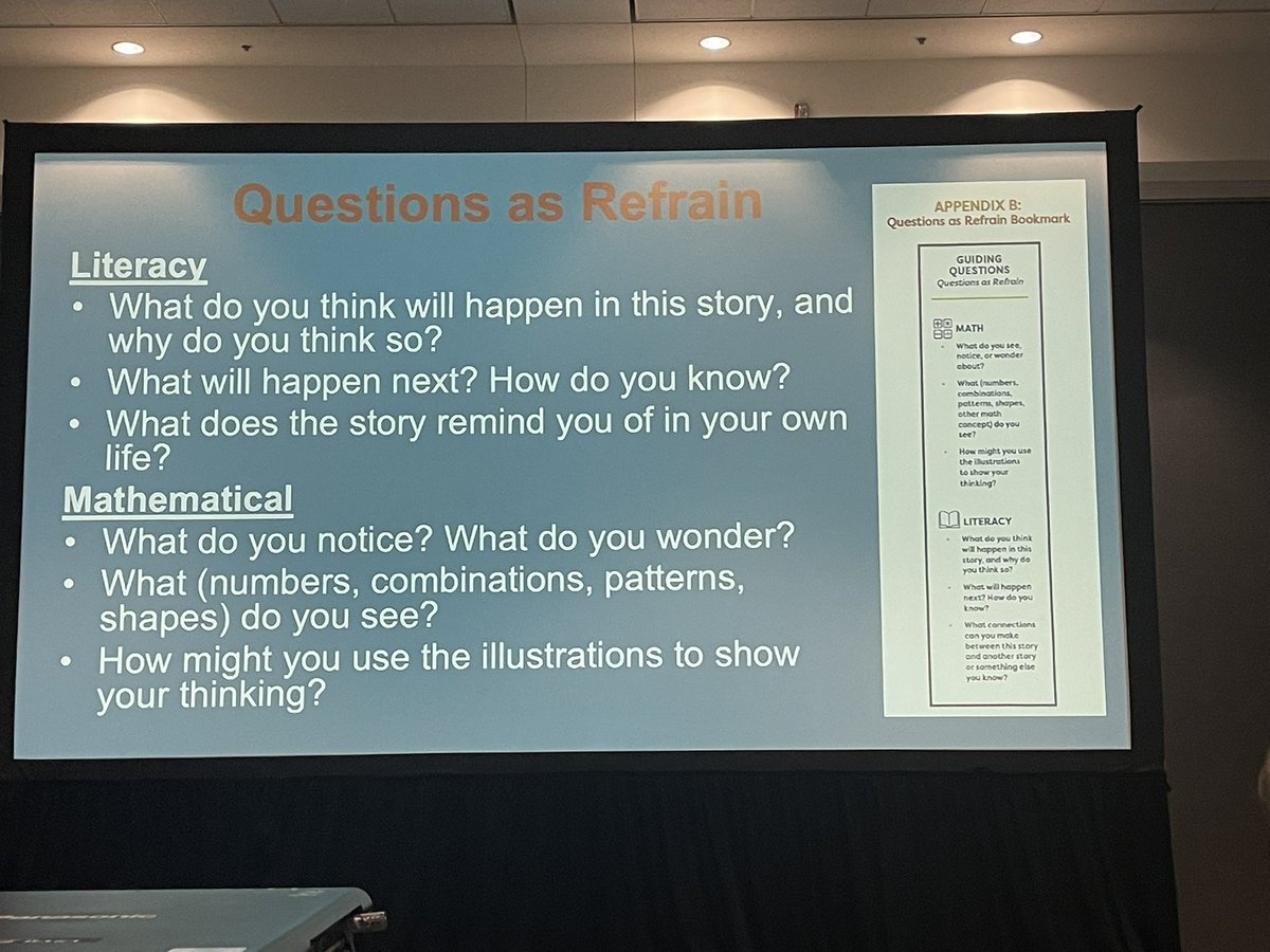 kassiaowedekind's tweet image. A handy bookmark for “questions as a refrain” (questions we return to a lot as we read through math and story lenses). #mathematizingchildrensliterature