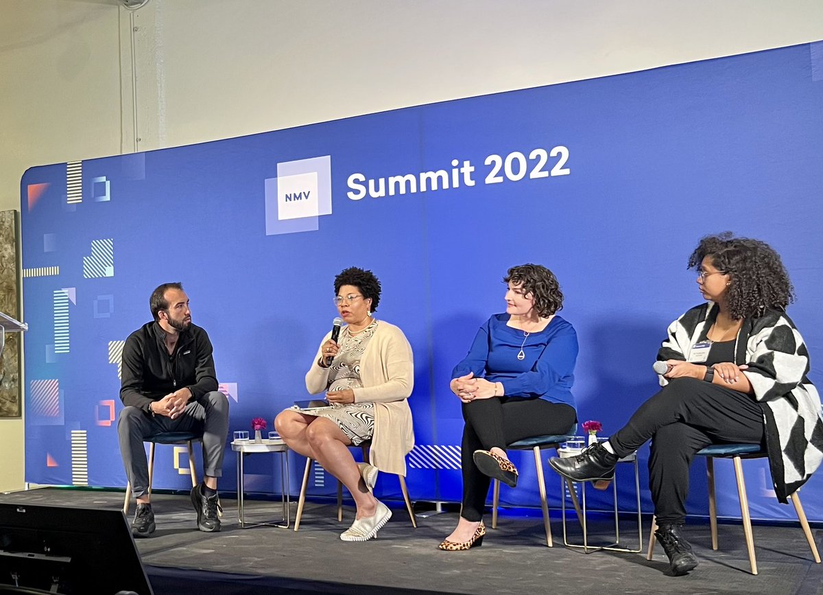 Loving this conversation at <a href="/newmediaventure/">New Media Ventures</a> Summit on funding progressive tech for good. “No one is going to believe in your product more than you.” - <a href="/ch3ryl/">Cheryl Contee</a> 🔥