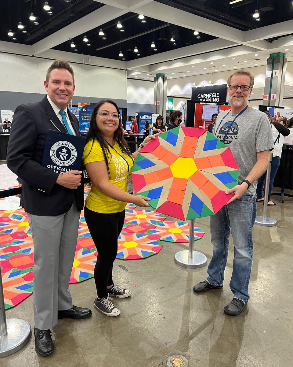 TalkMath2Me's tweet photo. We got to be a part of the Guinness Book of World Records for the largest #PatternBlock #Mosaic. @NCTM @GWR @GWRpress #GWR2023 #Math #Educators @RCOE_IS @RCOE #NCTMLA2022 https://t.co/YIgx1u458E