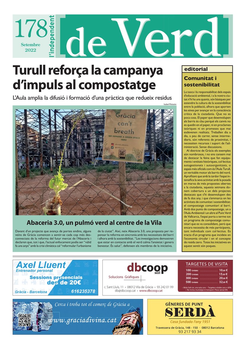 indepe_gracia's tweet image. Llegint L'independent d'aquesta setmana trobaràs el suplement #deVerd d'aquest mes. Temes: L’Aula @boscturull amplia la difusió i formació d’una pràctica que redueix residus; i Abaceria 3.0, un pulmó verd al centre de la Vila. Més a independent.cat/en-paper/751/n… #viladegràcia