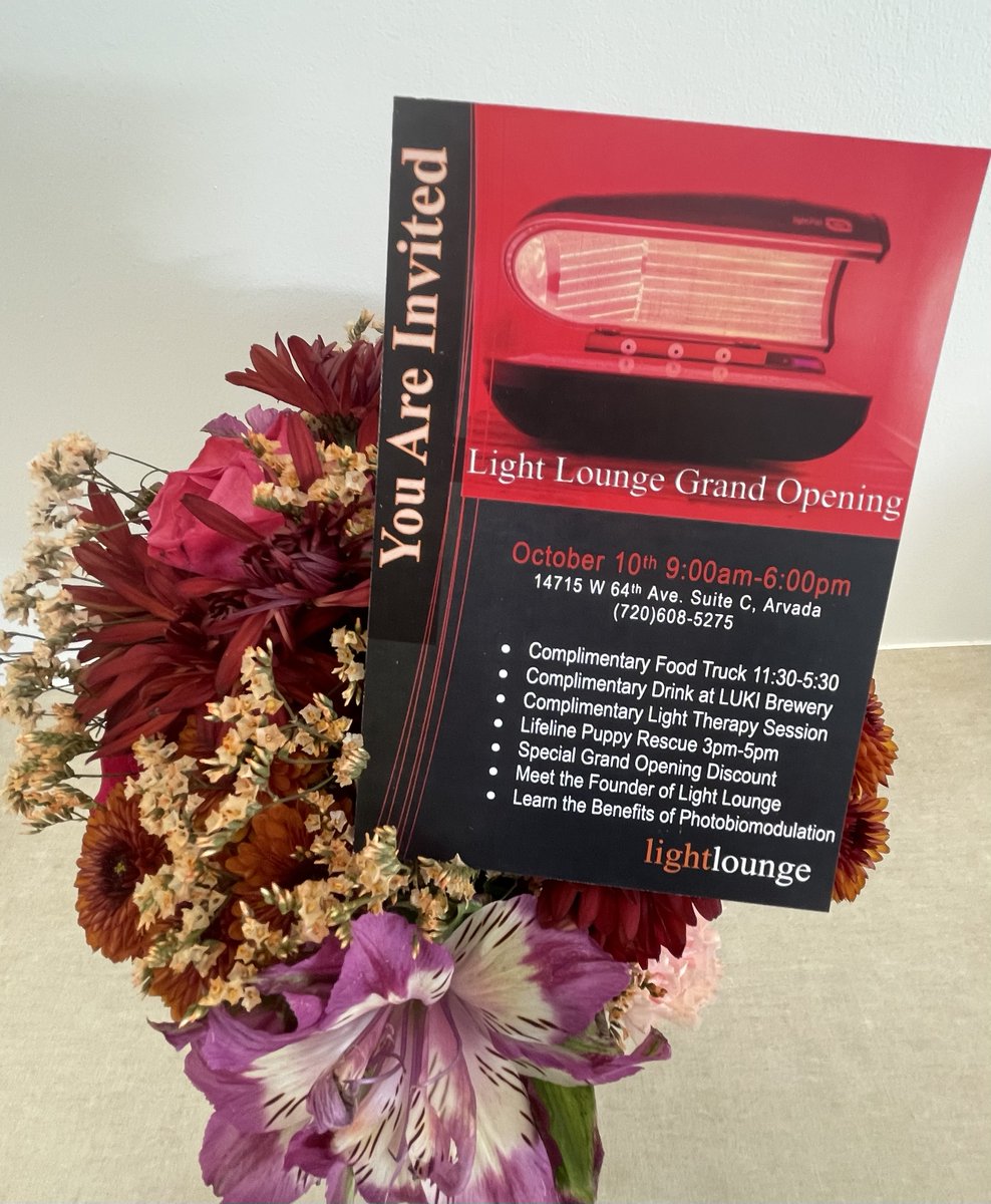 RedLightHealth's tweet photo. @Twitter Light Lounge Grand Opening Event!
Join us for Food, Furry Friends, Fun and Photobiomodulation (red light therapy)! https://t.co/AckQyus0Bk