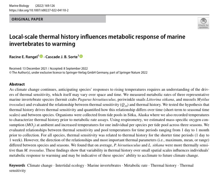 First chapter of my PhD and my first #SitkaNSF project is out now! Spent a lot of time wrangling #hermitcrabs for this one. 😁 DM me if you’d like to take a read.