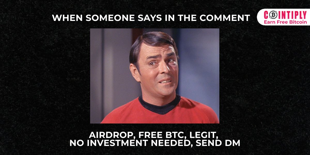 CointiplyFaucet's tweet photo. Beware of "FREE BTC" scams!⁣
⁣
Especially from newly created accounts pretending to be Cointiply. ⁣
⁣
⚠️ Please stay vigilant!⁣ https://t.co/uM4ZeanIt2