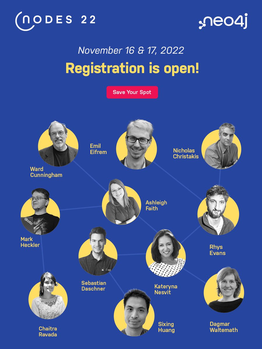 Join these and 100+ graph experts at NODES 2022, our free online graph technology conference. okt.to/xdran2 @WardCunningham  @emileifrem @nachristakis  @mkheck @wheresrhys @DaschnerS @DaschnerS @chaitra_latha @dgg32 @dagmarwaltemath @AshleighNFaith #NODES2022