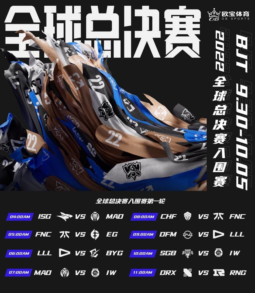 ob9official's tweet photo. 🏆2022全球总决赛入围赛将于大马时间9月30日4:00开启，揭幕首战由ISG（LLA赛区）与MAD（LEC赛区）率先打响，代表LPL赛区出征的RNG则将对阵DRX（LCK赛区）。这也是入围赛关注度最高的比赛，LPL和LCK正面对决，只有一支队伍能直通小组赛，RNG能否脱颖而出？更多精彩电竞赛事，敬请关注欧宝体育~ https://t.co/A3YHR16Nbt