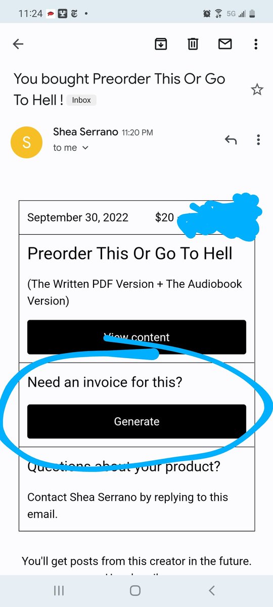 hosatoadistei's tweet photo. @SheaSerrano Hi yes I'd like an invoice for this pdf I just PREbought so I can write it off on my taxes and you're telling me I obviously don't know what a writeoff is but I'm telling you I don't know what this pdf is so we're even. https://t.co/KsUsb3RVyA