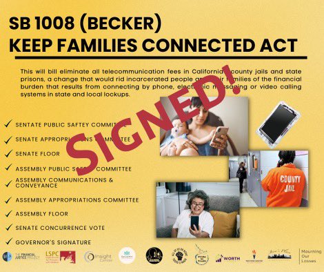 Congratulations @JoshBeckerSV and #keepingfamiliesconnected coalition! It was honor working in community with you 2 pass SB1008!! May the families impacted by incarceration stay connected with their loved ones by the free phone calls #sb1008 law that will take effect Jan 2023