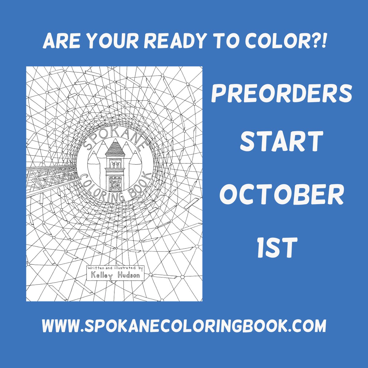SpokaneColors's tweet photo. YAAAAYY!!!!!!! #preorders start Oct 1st at noon #Spokane time (PST)! I'm so thrilled and proud. Thank you beautiful Spokane for a year worth of great #drawing Let's color! #spokanecoloringbook #spokanearts https://t.co/KzE1nbM7R6 https://t.co/a5n2vwtUDR