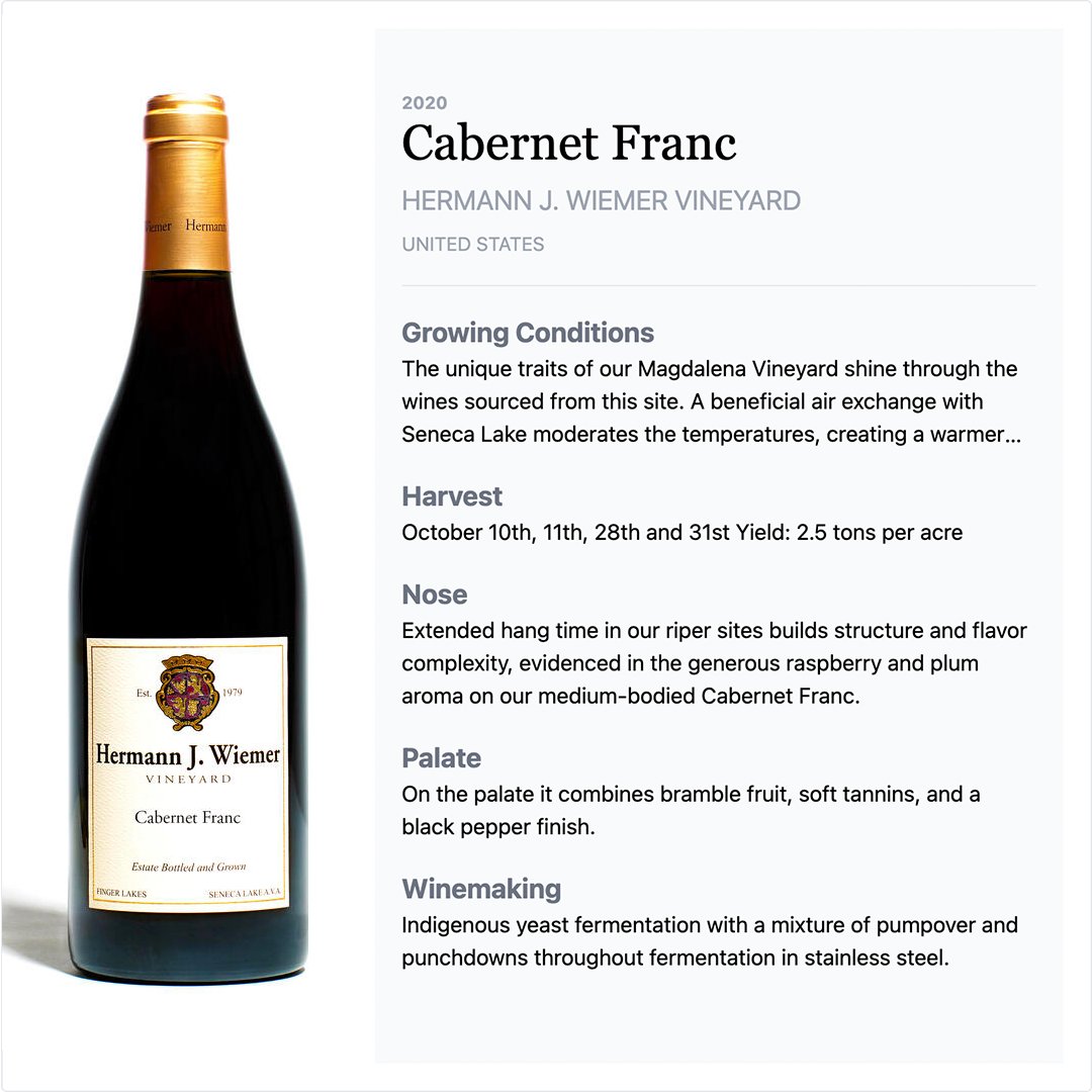 GWDB Pro Member The Hermann J. Wiemer Vineyard’s estate spans 90-acres of prime vineyard sites on the western slopes of Seneca Lake and the wines are among the most acclaimed in the region.