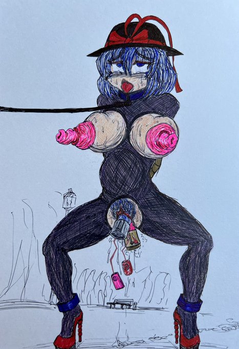 前後バイブ&amp;ローター挿入拘束されつつお散歩させられる衣玖さん 