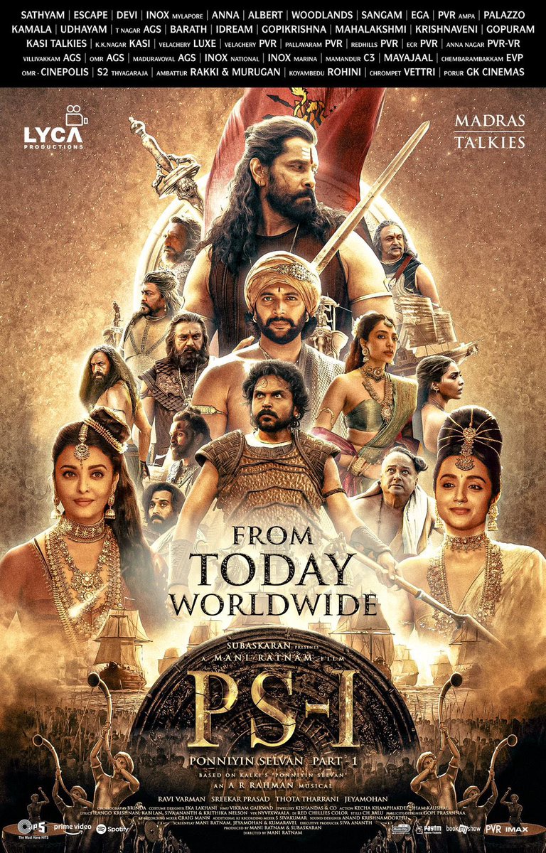 Karthi_Offl's tweet photo. A Never before cinematic experience. Absolutely stunning presentation by #ManiRatnam sir, @arrahman sir, @dop_ravivarman sir, @sreekar_prasad sir, Tharani sir and the sound department. Honoured to be a part of this magnum opus @LycaProductions. Our pride #PonniyinSelvan. #PS1 https://t.co/EEi6R5nmY1