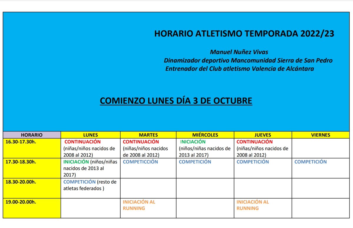 Comenzamos día 3 de Octubre.
Anímate!!!
<a href="/Atletismovalen1/">Atletismovalenciadealcantara</a> 
<a href="/valenciadealcan/">Ayto. Valencia de Alcántara</a>