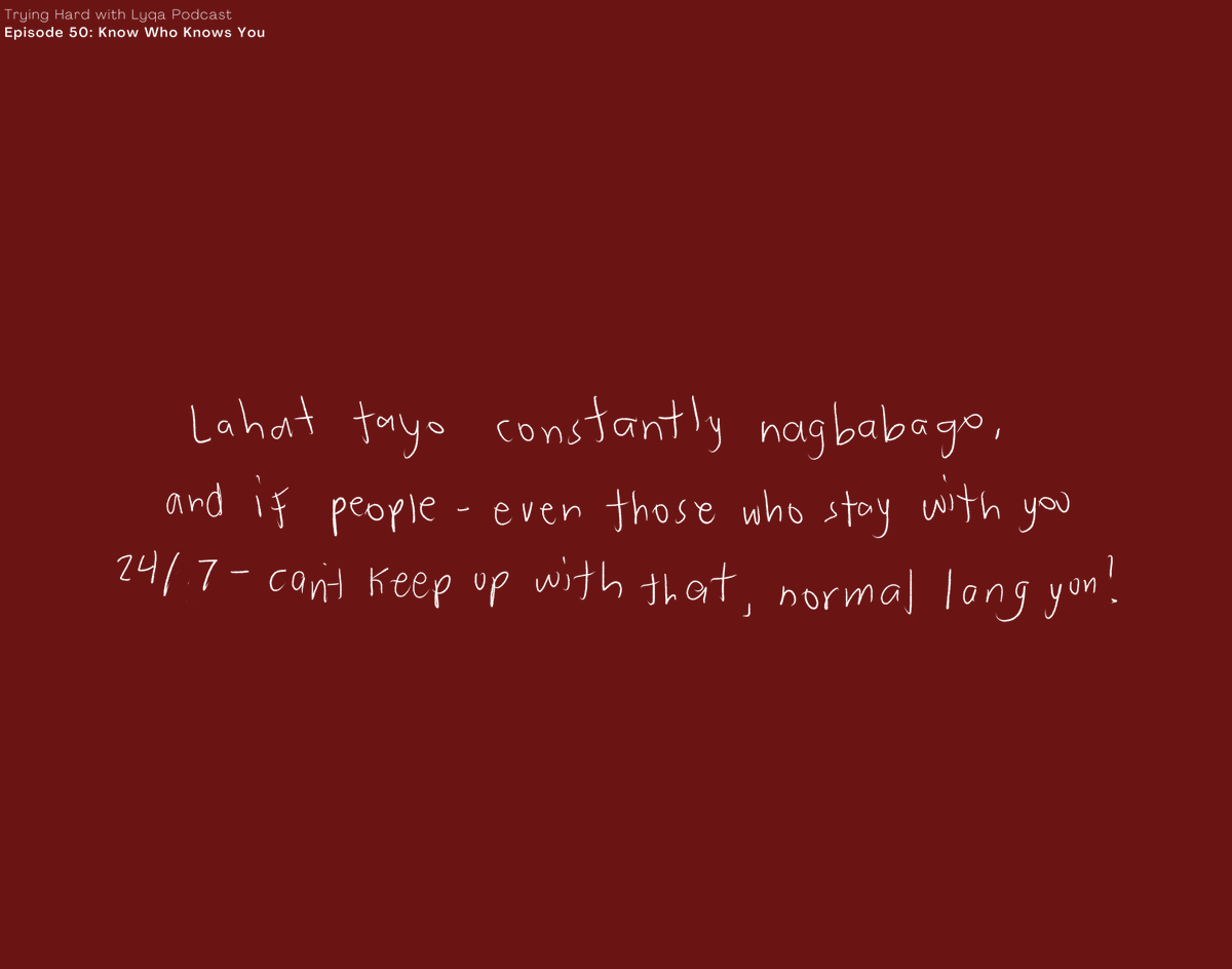 teamlyqa's tweet photo. "You don't need to believe everybody who says they know who you are no matter how loudly they claim it!" 
--
Know more about setting personal boundaries on episode 50 of Trying Hard with Lyqa Podcast.

#TryingHardwithLyqa https://t.co/CHeWxfvdRl