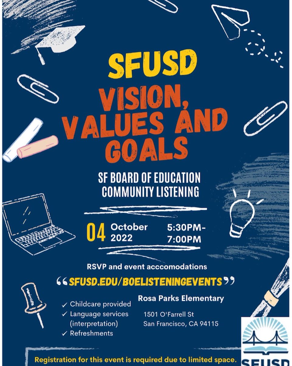 mattalexandersf's tweet image. We had a great community listening session today at Everett MS! The SFUSD Board of Ed needs your feedback too! Please  join us next week on Mon, Tues, or Thurs—flyers attached
