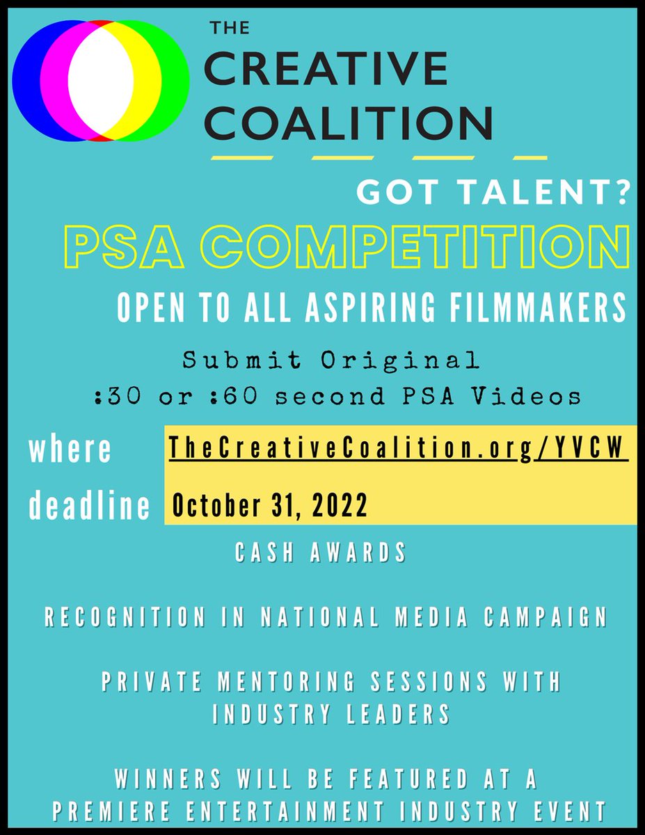 Have you heard about our PSA Competition for aspiring filmmakers? Learn more now at thecreativecoalition.org/yvcw/