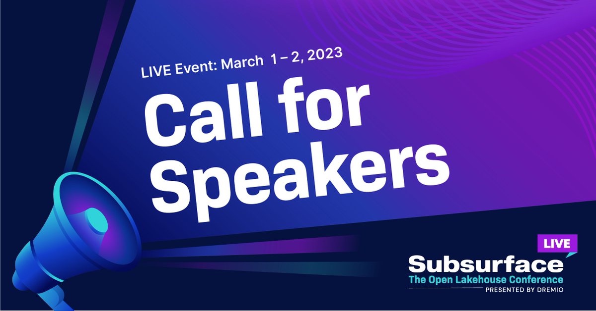 Subsurface LIVE is back! Coming in the Spring of 2023 🎉

We’re accepting proposals now for key topics. See details + submit your proposal now 🎤

lnkd.in/gMXtSTSJ

#CallForSpeakers #Data #ApacheIceberg #DataLakehouse