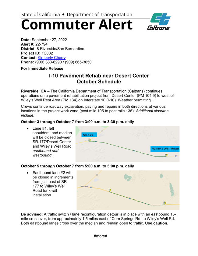 Caltrans District 8 on Twitter "RIV I10 near Desert Center paving