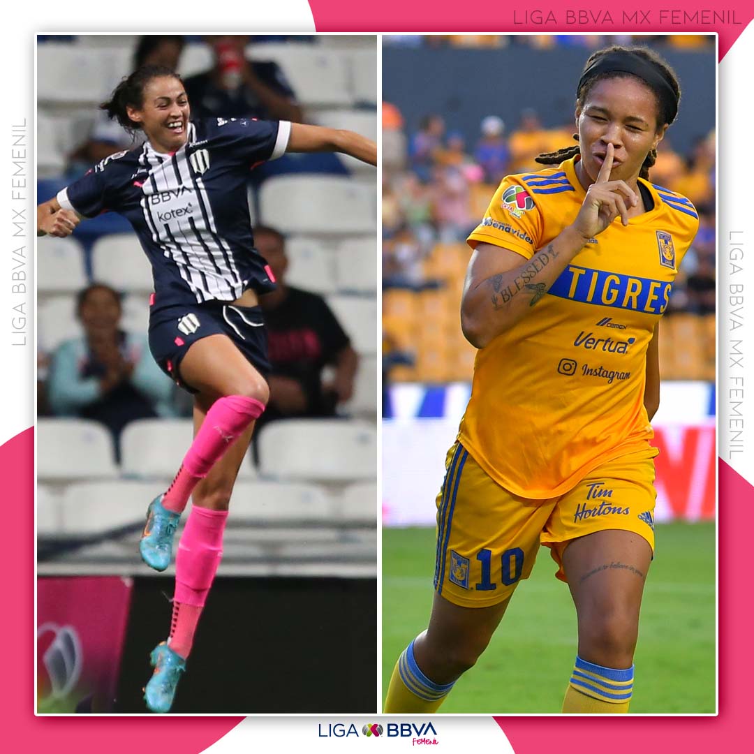 LigaBBVAFemenil's tweet photo. Las 2⃣ jugadoras que se ubican en las primeras posiciones por el campeonato de goleo, se enfrentarán el día de mañana

¿Quién anotará más en el #ClásicoRegio?

❤️ @miafishel10 
🔃 @cburky2 

#VamosPorEllas👊🏼 https://t.co/oTlkXnJPBM