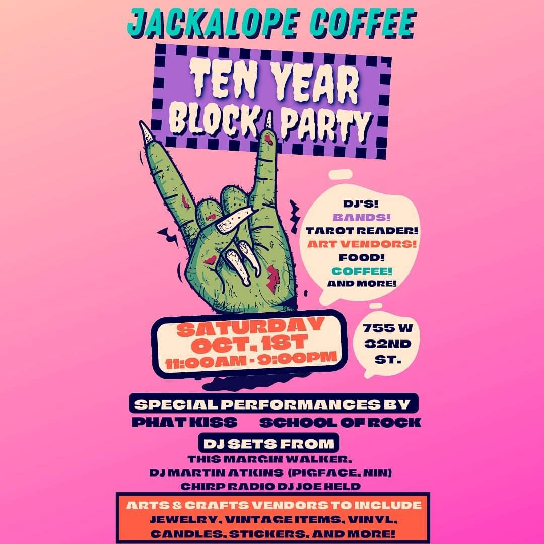 DJoeHeld's tweet photo. You like to have fun. This is the place for you to hang out on Saturday (11a-9p, Oct. 1st). Celebrate 10 years of Jackalope Coffee in Bridgeport. I'll be spinning tunes  3:30-4:30p. @jackalopecoffee @this_margin_walker @flowersfightforsunshine @phat_kiss @sorchiwest https://t.co/nkGp5gJp8Q