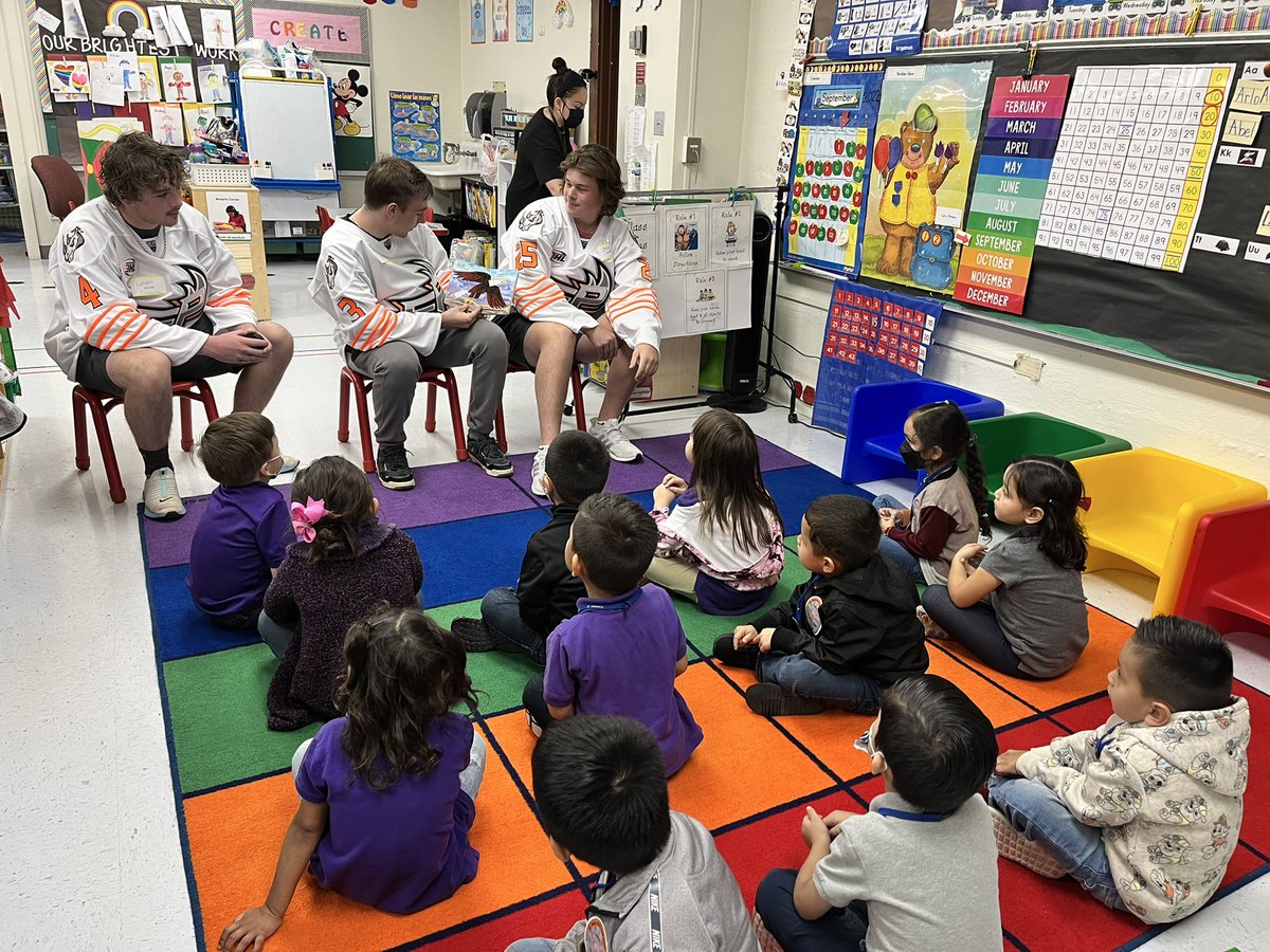 Rhinos_Na3hl's tweet photo. This afternoon, Landon, Jesse, and Jonathan got to hang out at Coldwell Elementary School! ✏️ Thanks for having us, Warhawks! 🦅 https://t.co/VoUtYbg0wl