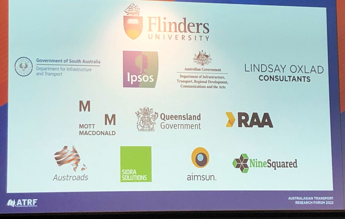 ATRFConference's tweet image. Thank you to all of our sponsors, #ATRF2022 could not have happened without your support @Flinders @sagovau @IpsosAustralia  @ausgov Lindsay Oxlad Consultants @MottMacDonald @QldGov RAA @Austroads @sidrasolutions @aimsun @ninesquared81