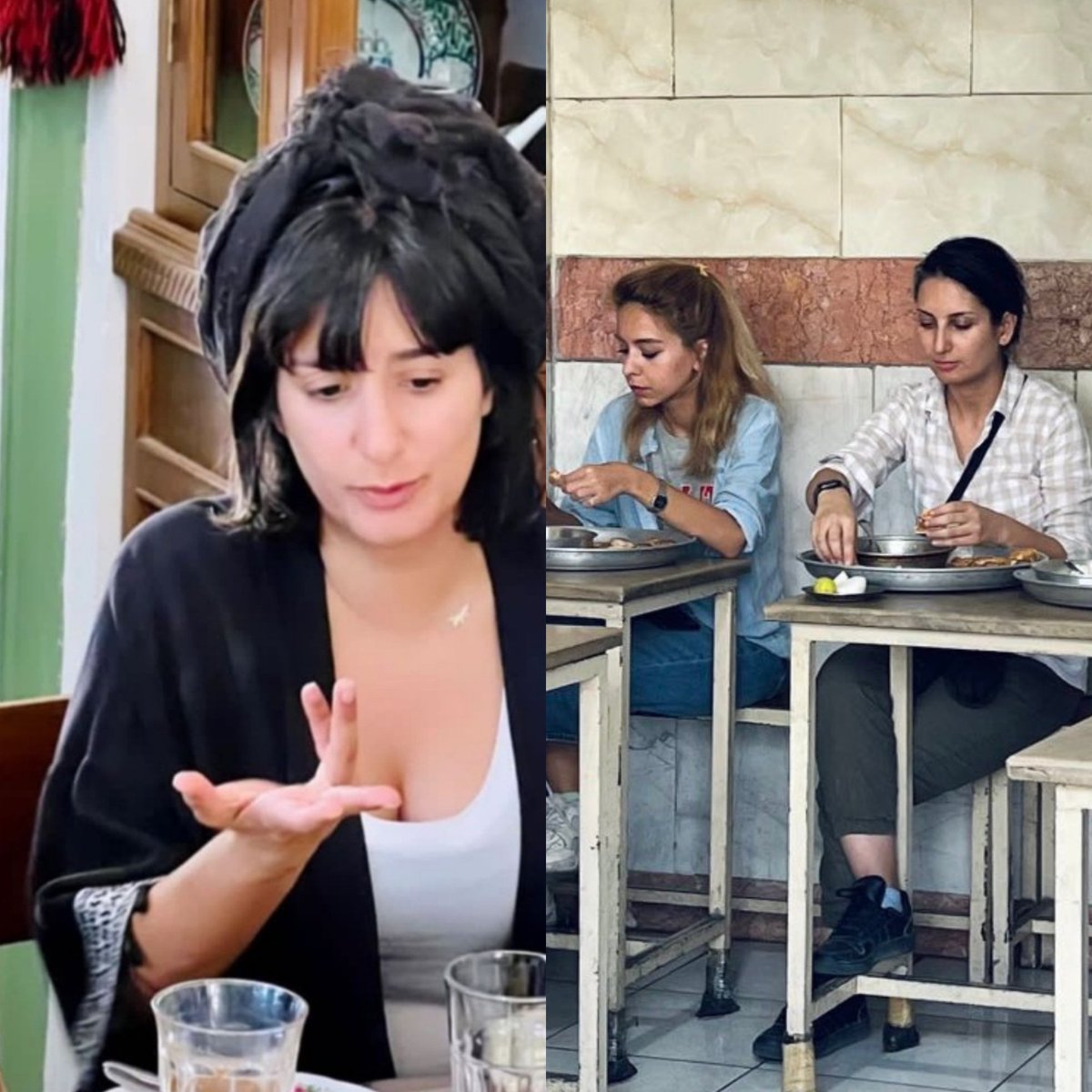 The girl in the left is H.Rostami,the propaganda means of Islamic repulic,promoting that hijab is a choice and I can go to the street like this, meanwhile yesterday <a href="/donyarad/">Donya</a> was arrested for posting a picture of herself eating breakfast without covering her hair.
#MahsaAmini