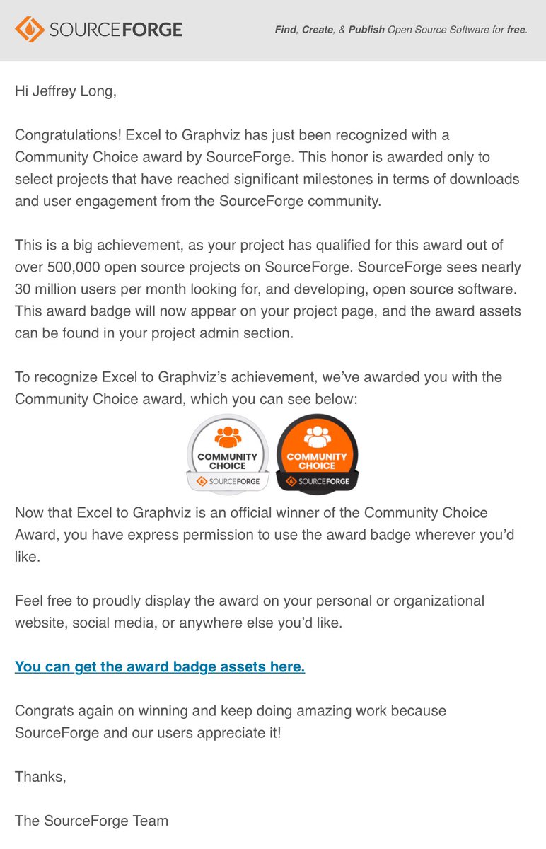 ExcelToGraphviz's tweet image. Excel to Graphviz has just been recognized with a Community Choice award by SourceForge! @msexcel @Graphviz