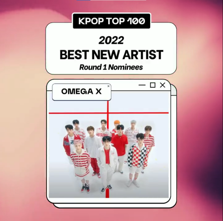 Dongi1008_ox's tweet photo. For X vote with #OMEGA_X @OmegaX_members 

[ #KPOPTOP100 ]

I voted for #GROUPNAME as 2022 Best New Artist!

Follow » @K_TOP100

https://t.co/Atc5yopAXb https://t.co/EzupJ0T44N