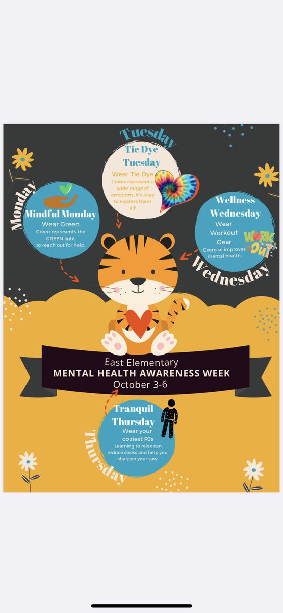 EastElementary's tweet photo. Mental Health Awareness week next week! Another Spirit week for East. #EastLeads #MentalHealthMatters https://t.co/ZcuuaNDU8C