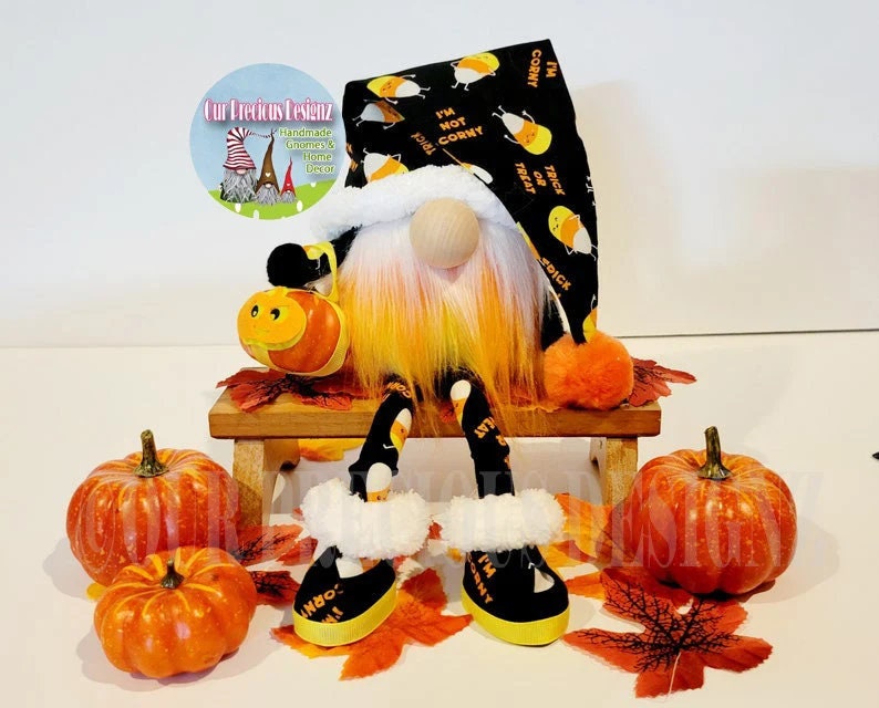 super cute candy corn gnome! etsy.me/3UTIe2i #gnome #handmadegnome #gonk #tomte #scandinavian #halloween