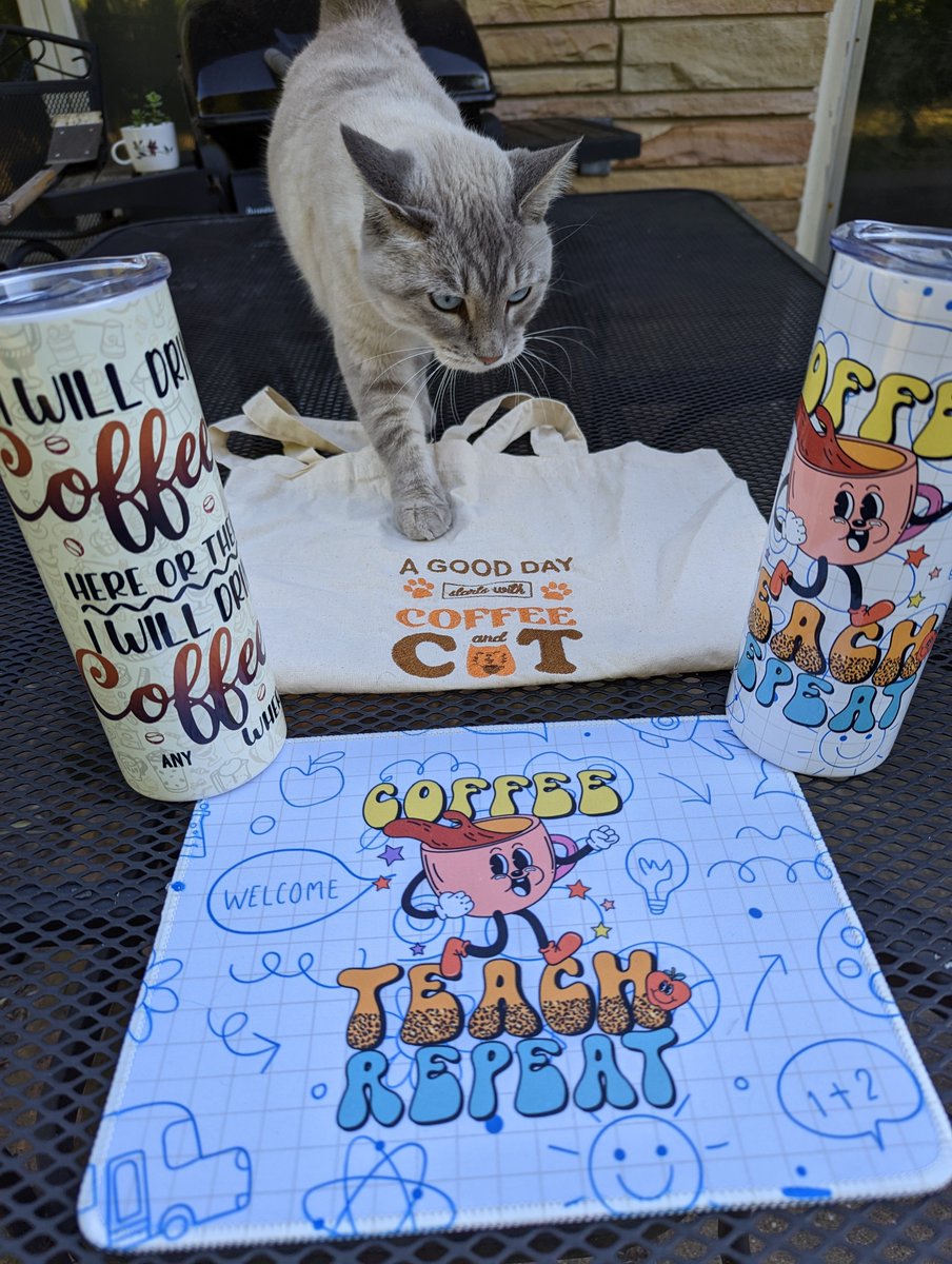 WadingHawk's tweet photo. Happy National Coffee Day!! We wanted to show off a few of our coffee themed items. Plus, one of our furry friends decided that she needed to be involved in the photo taking too!

#SmallBusiness #shopsmall #shopsmallbusiness #Coffee #NationalCoffeeDay #sublimation https://t.co/dnoK4AWx1i