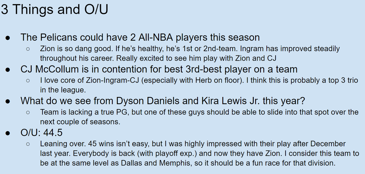 GMunderstudy22's tweet photo. 8: New Orleans Pelicans
NO will be one of my fave teams to watch this season. Having Zion helps, but this team was ahead of schedule last year and I'm super excited to see how the most surprising rookie class from '21 grows up in year 2. BI and CJ will get some tough buckets too https://t.co/EmbpWR23M0