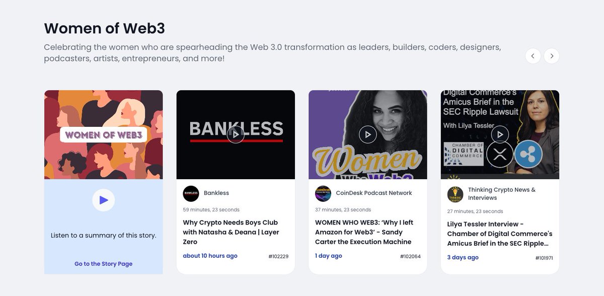 Balcao_'s tweet photo. The latest story on our Web3 on the Balcao channel celebrates the women who are spearheading the Web 3.0 transformation as leaders, builders, coders, designers, podcasters, artists, entrepreneurs, and more!
Featuring 10 episodes.
https://t.co/JCJRLhIpPk https://t.co/JePBAfT7ew