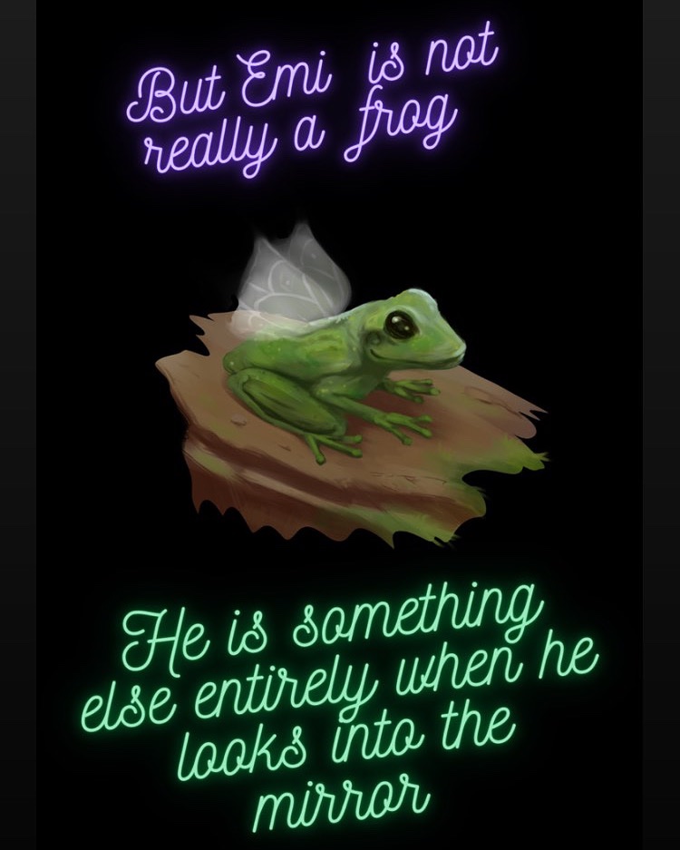 grimwoodworld's tweet photo. Meet Emi, my Casting Shadows Book 3 character 🐸 by @Missis_Boo #WritingCommmunity Isn’t he cute 🥰? #fantasybooks #characterart #wingedfrog https://t.co/SsrLilJRbh