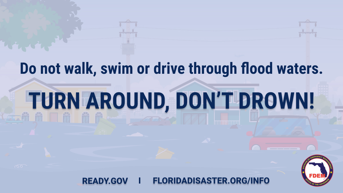 FLSERT's tweet photo. Heavy rains left catastrophic flooding throughout our state due to #HurricaneIan.

Stay off roadways - just 2 feet of water can sweep a vehicle away.

Please be sure you are following all orders from local officials &amp; only return home when it is deemed safe. https://t.co/HUXPXDF5X9