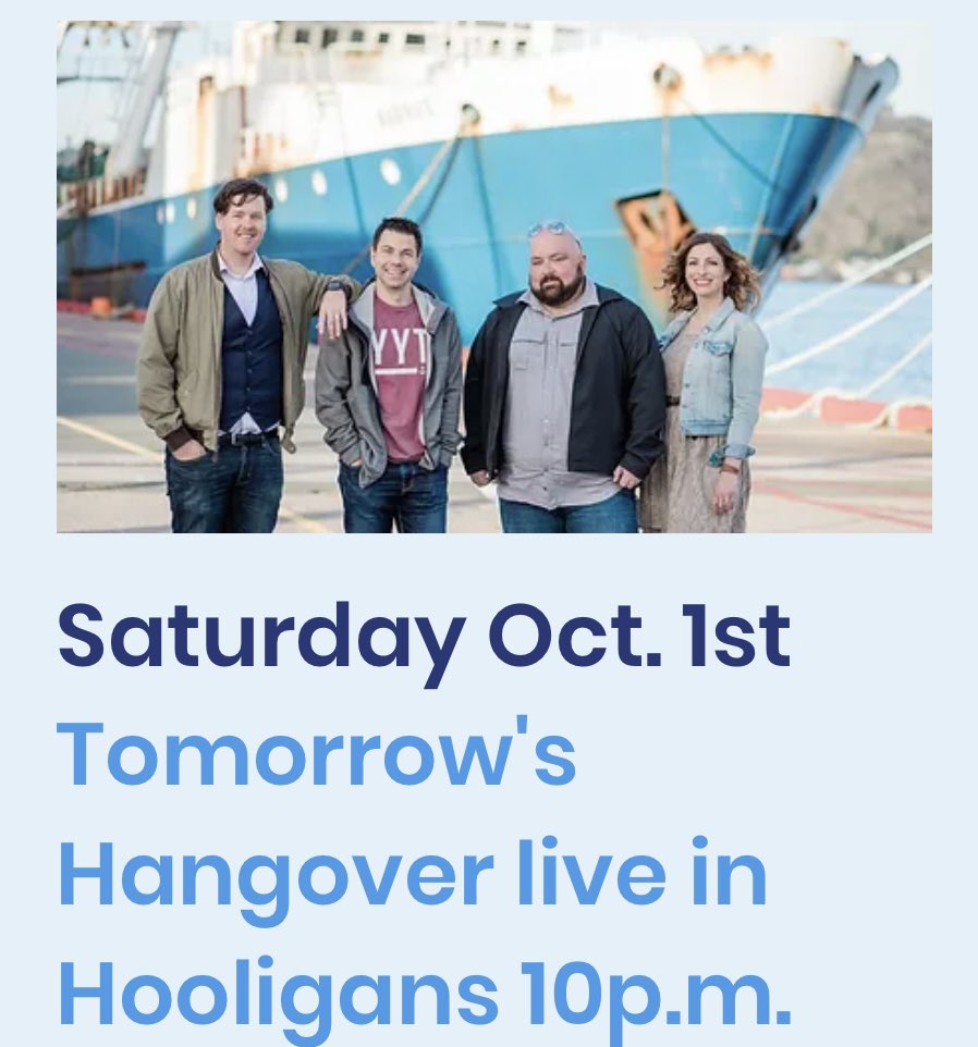 DOUBLE PLAY SATURDAY!!! Barm-barm-barm-barrrrrmmmp!

That’s right! There are TWO chances to see your favourite band this weekend!

<a href="/ManuelsRiver/">Manuels River</a> Chefs for Trails Oct. 1, 1-4pm 
(Tix: manuelsriver.ca/support/chefs-…)

At 10pm, catch the band (minus Jen) at Shenanigan's Pub, CBS
($5 cover)