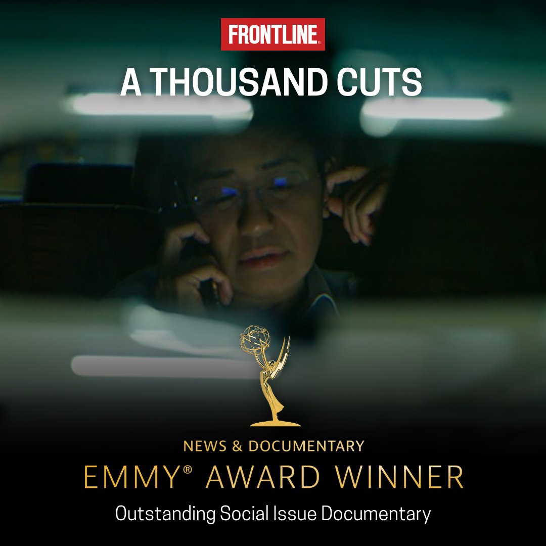 FRONTLINE &amp; partners’ Jan. 2021 documentary “A Thousand Cuts” is a #DocEmmys winner. It chronicles how journalist <a href="/mariaressa/">Maria Ressa</a>, who went on to win a Nobel Peace Prize, became a prime target of then-Philippine President Rodrigo Duterte’s war on the press.
pbs.org/wgbh/frontline…