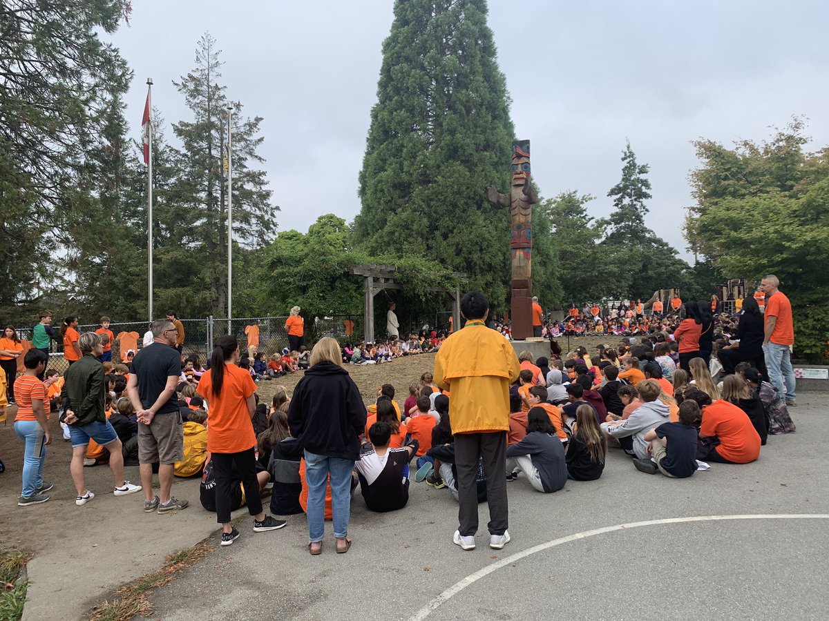 Ridgeway students gathered at the Welcome Figure to open up ‘Orange Shirt Day’ by holding space to continue learning about residential schools and their impact, and recommitting action to Truth and Reconciliation.