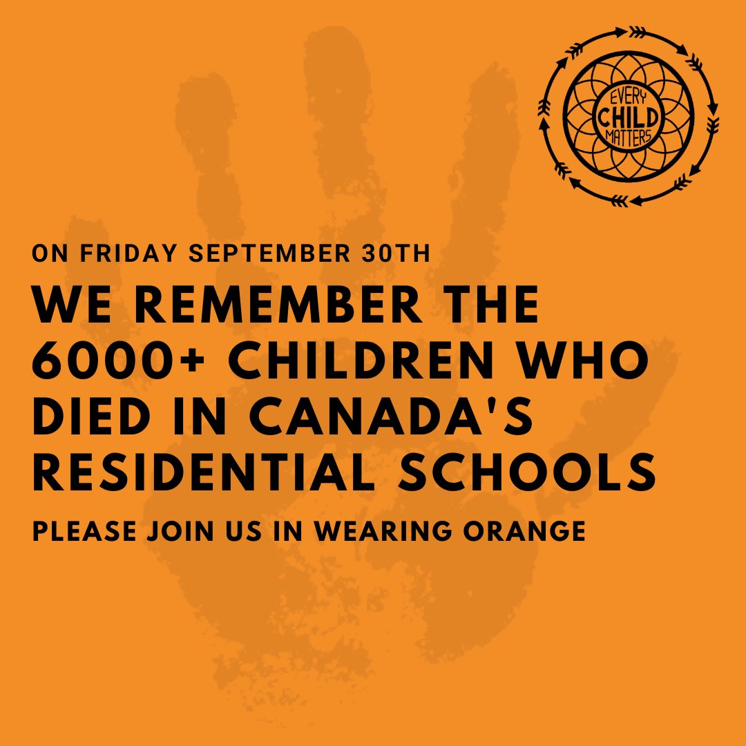 bressaniSAC's tweet photo. This Friday September 30th, we remember the children who never returned home from Canada's residential schools, as well as the survivors whose lives changed forever. Please join us in wearing an orange shirt to honour.(with uniform pants) https://t.co/uQR4IsiNsM