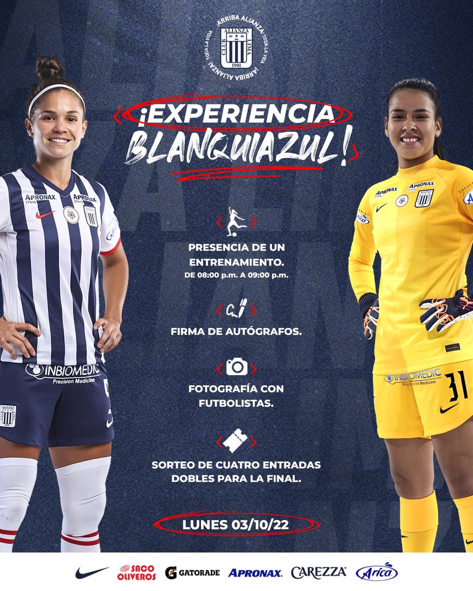 AlianzaLimaFF's tweet image. ¡𝗘𝘅𝗽𝗲𝗿𝗶𝗲𝗻𝗰𝗶𝗮 𝗕𝗹𝗮𝗻𝗾𝘂𝗶𝗮𝘇𝘂𝗹!💙⚽

1️⃣2️⃣ ganadores podrán presenciar el entrenamiento del equipo femenino.  Participa del sorteo dando RT y comenta con una foto en el estadio Alejandro Villanueva. 🤩

Anuncio ganadores: 𝟎𝟏/𝟏𝟎 a las 9:00 pm. 🍀

#JuntosPorElBi