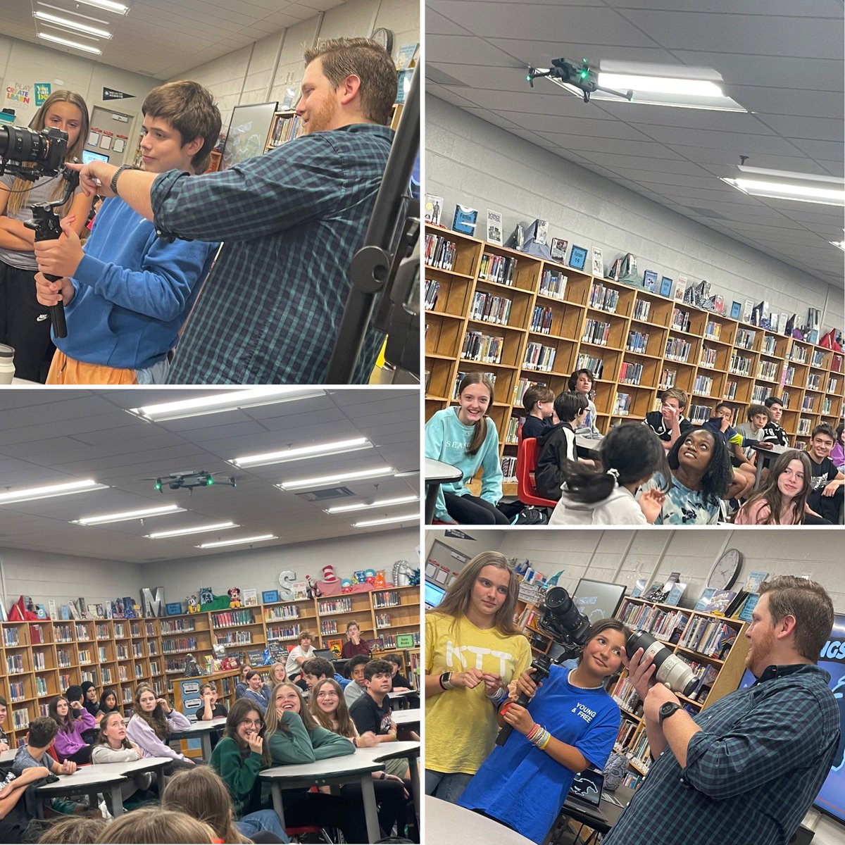 Career Exploration classes learned all about AV Tech incorporating the Arts and Communications from GMSD’s very own Creative Media Producer <a href="/TylerNutt/">Tyler nutt</a>! He brought all the cool gadgets and even flew a drone in the library! #wearehms #teachgmsd