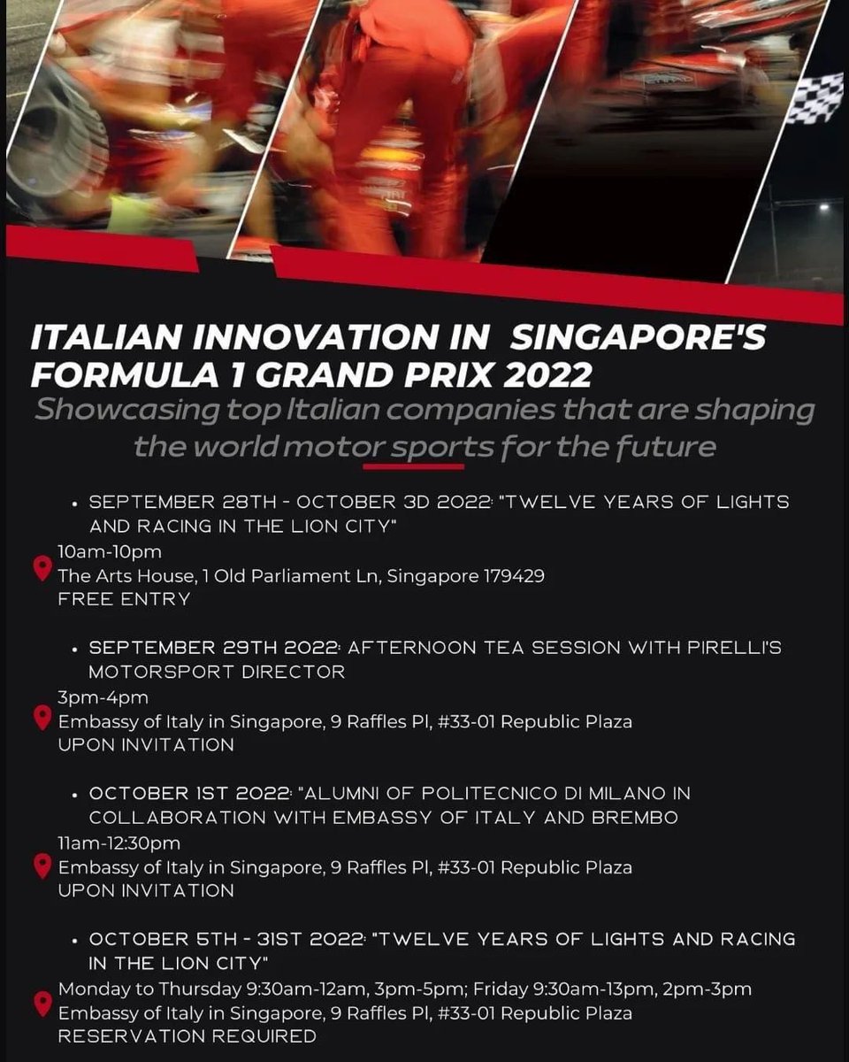 mariovattani's tweet photo. Durante #Formula1 #Singapore ospiteremo grandi aziende italiane che lanciano tecnologia automobilistica nel #futuro⭐️
Ieri @Pirelli domani @BremboBrakes e #DZengineering
#grazie a SG @EttoreSequi e @ItalyMFA xché oggi sede di @ItalyinSG è una vera vetrina di eccellenze italiane👍 https://t.co/RwtlOPAHZ4