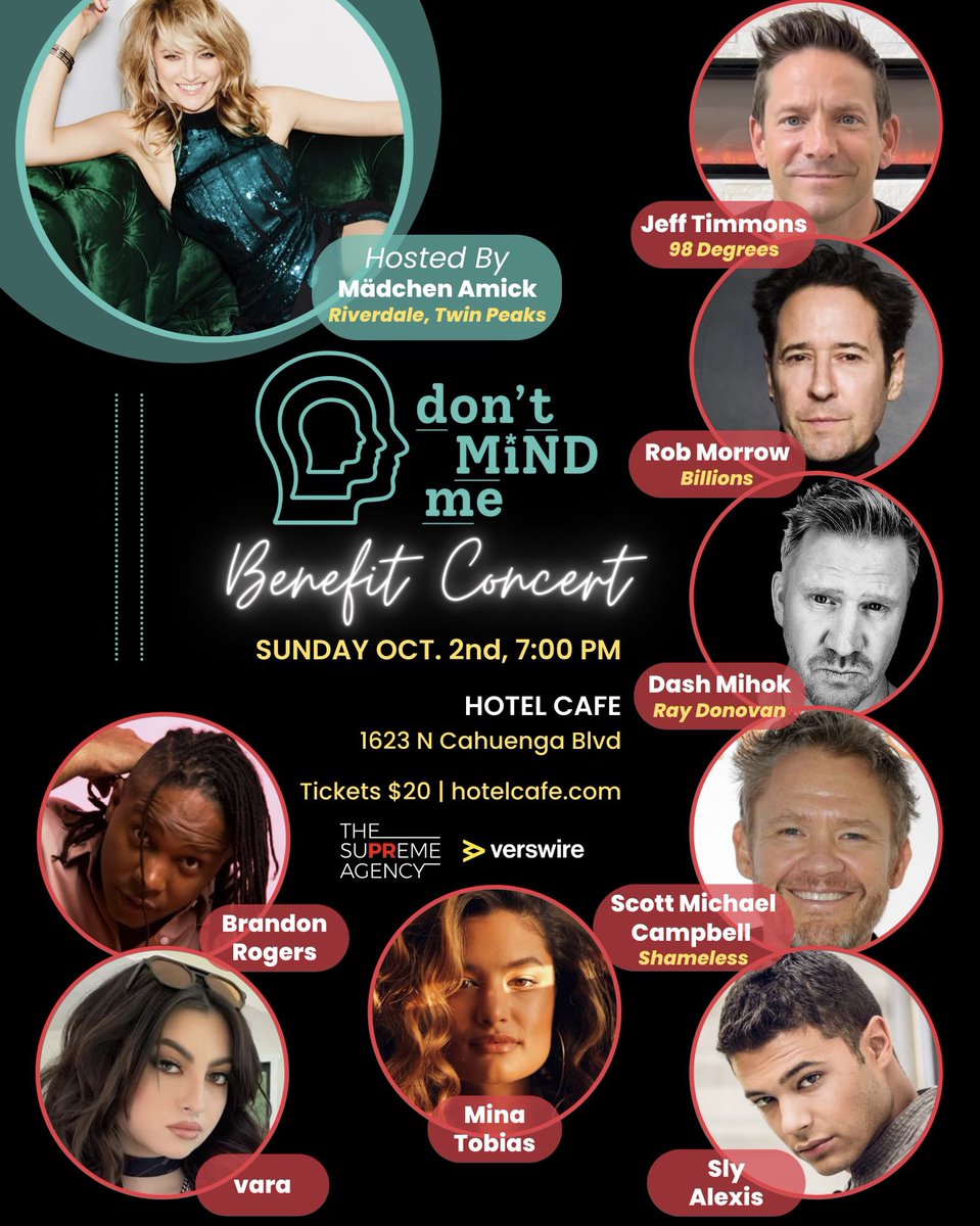 Alaina Bendi (@alainabendi) on Twitter photo LA! Hurry up and get those tix! This Sunday! <a href="/madchenamick/">Mädchen Amick</a> <a href="/JeffTimmons/">Jeff Timmons</a> <a href="/DizMihok/">Dash Mihok</a> <a href="/RobMorrow_/">Rob Morrow</a> <a href="/brandonrogersLA/">Brandon C. Rogers</a> <a href="/MINATOBIAS_/">Mina Tobias</a> & more! <a href="/dontmindme/">Don’t MIND Me</a> #MentalHealthAwareness <a href="/thehotelcafe/">Hotel Cafe</a> #riverdale <a href="/SHO_Billions/">BILLIONS</a> <a href="/98official/">98 Degrees</a> new.hotelcafe.com/event/benefit-… LA! Hurry up and get those tix! This Sunday! <a href="/madchenamick/">Mädchen Amick</a> <a href="/JeffTimmons/">Jeff Timmons</a> <a href="/DizMihok/">Dash Mihok</a> <a href="/RobMorrow_/">Rob Morrow</a> <a href="/brandonrogersLA/">Brandon C. Rogers</a> <a href="/MINATOBIAS_/">Mina Tobias</a> & more! <a href="/dontmindme/">Don’t MIND Me</a> #MentalHealthAwareness <a href="/thehotelcafe/">Hotel Cafe</a> #riverdale <a href="/SHO_Billions/">BILLIONS</a> <a href="/98official/">98 Degrees</a> new.hotelcafe.com/event/benefit-…