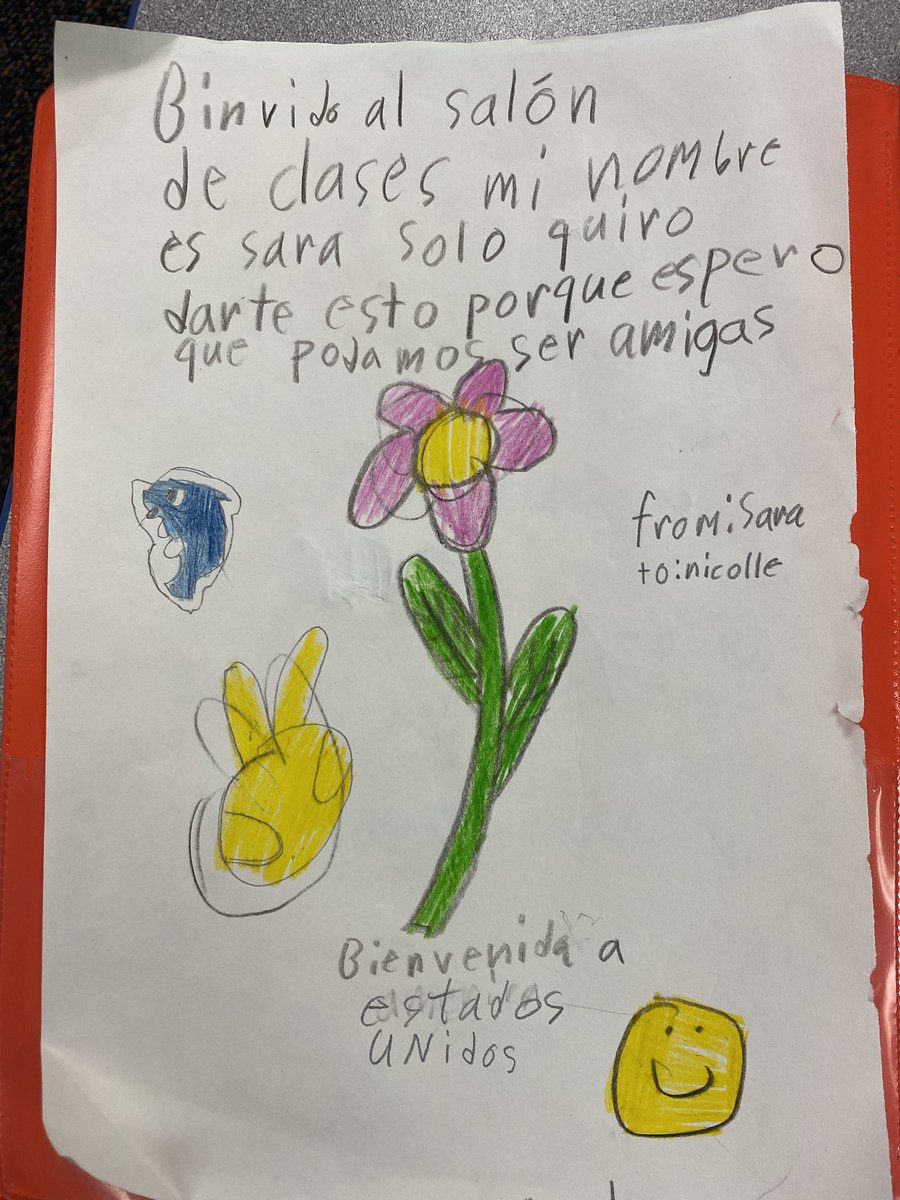 One of my students wrote this letter to welcome our new student that started today!  She is originally from Honduras.  “Welcome to the classroom. My name is Sara I only want to give you this because I hope we can be friends. Welcome to the United States”. ❤️ #ThisIsChagrin